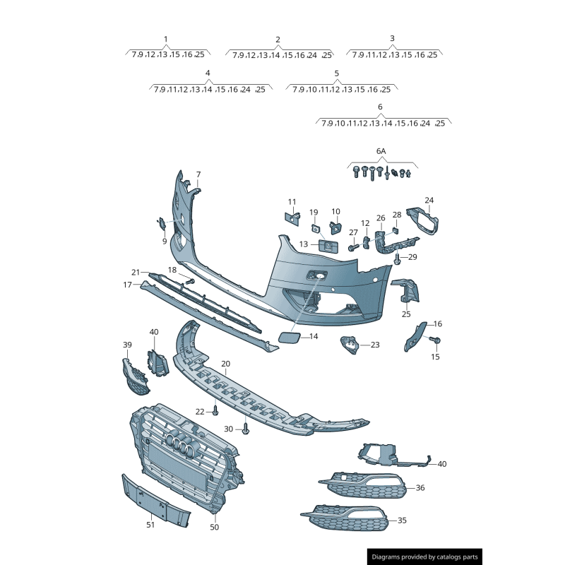 Ensemble de grille avant centrale basse - Pièces d'origine Audi 8V58076479B9