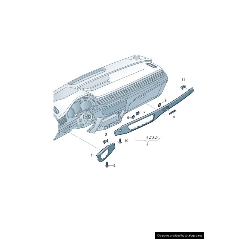 Panneau de garniture de tableau de bord avant RHD - Pièces d'origine Audi 8W2853189AAUR3