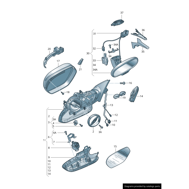 Ensemble de garnitures de boîtier de miroir de porte avant - Pièces d'origine Audi 4G0858524A01C/4G0858523A01C