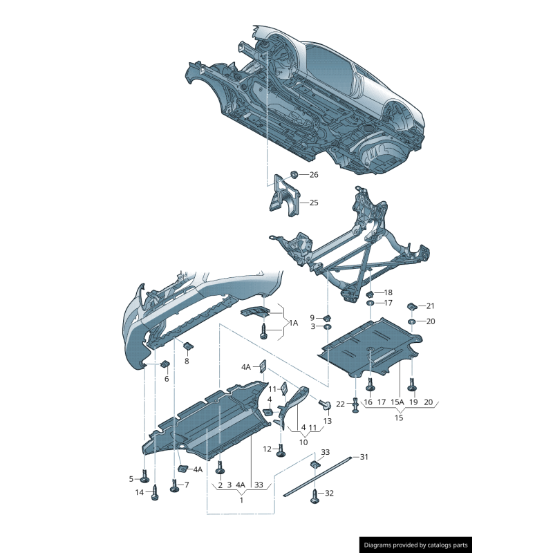 Protection de carter moteur avant inférieur avec garniture latérale droite - Pièces d'origine Audi 8K2863821.