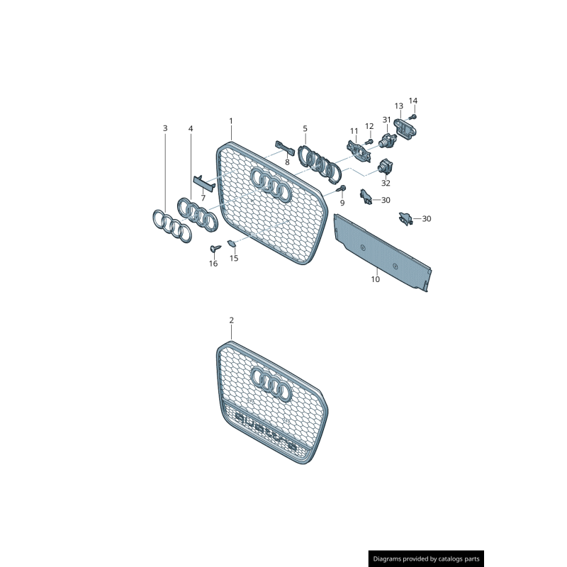 Emblème de badge de calandre avant avec clip de fixation - Pièces d'origine Audi 4G8853736C2ZZ/4G8853755