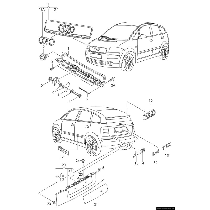 Emblème de calandre avant chromé - Pièces d'origine Audi 8Z08536052ZZ