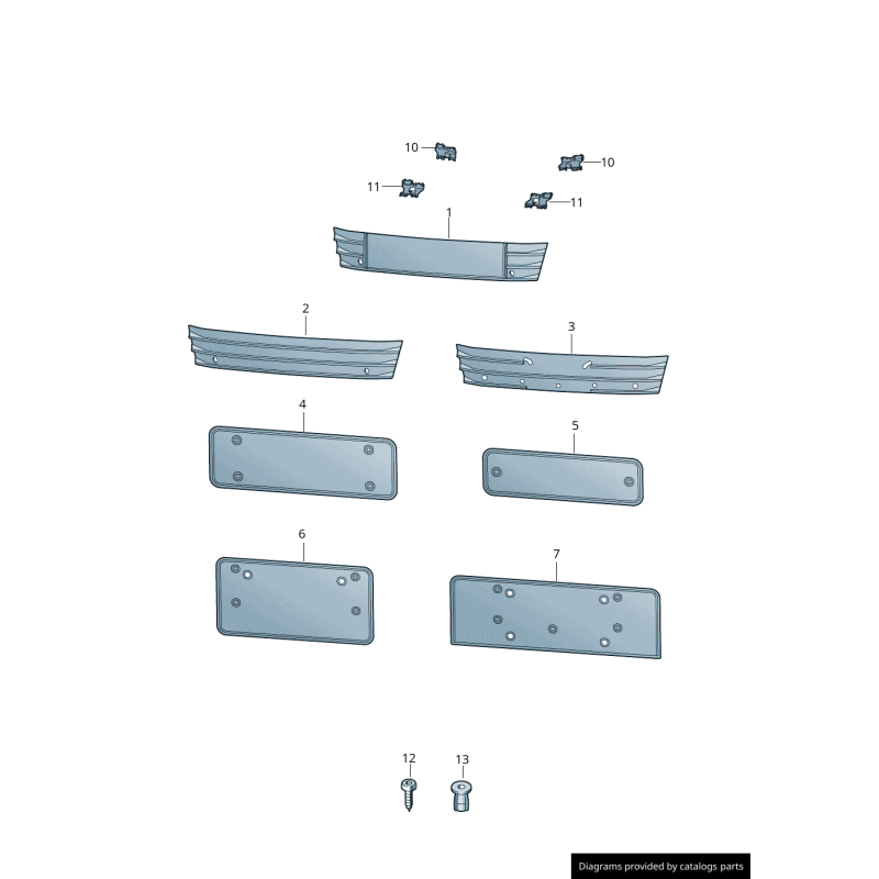 Remplisseur de plaque d'immatriculation de grille avant gris - Pièces d'origine Audi 4G8807287M1RR