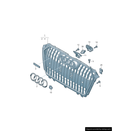 Calandre avant avec emblème en anneaux noirs - Pièces d'origine Audi 8T0853605T94 Calandre avant avec emblème en anneaux noirs - Pièces d'origine Audi 8T0853605T94