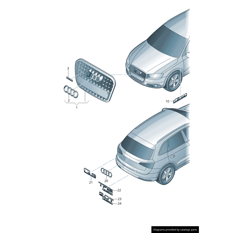 Calandre avant avec emblème Quattro en chrome - Pièces d'origine Audi 8U08537361QP