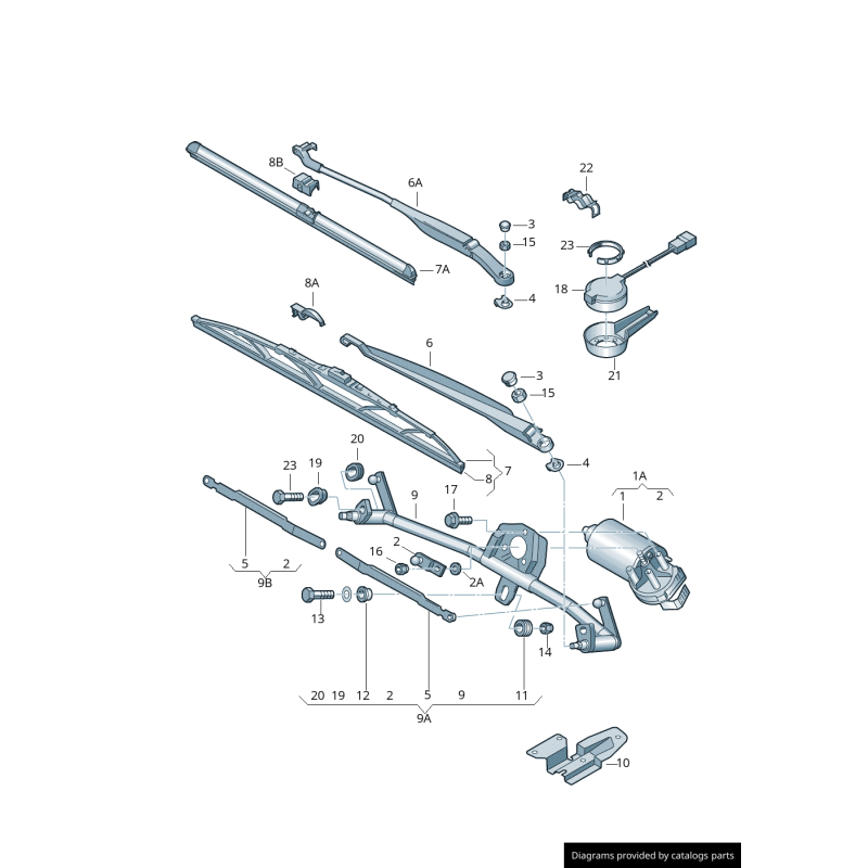 Bras d'essuie-glace aérodynamique avant gauche coté conducteur Rhd - Pièces d'origine Audi 8N2955407D