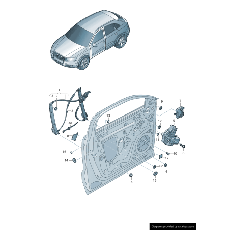 Régulateur de vitre latérale avant gauche côté conducteur - Pièces d'origine Audi 8U0837461 Régulateur de vitre latérale avant gauche côté conducteur - Pièces d'origine Audi 8U0837461