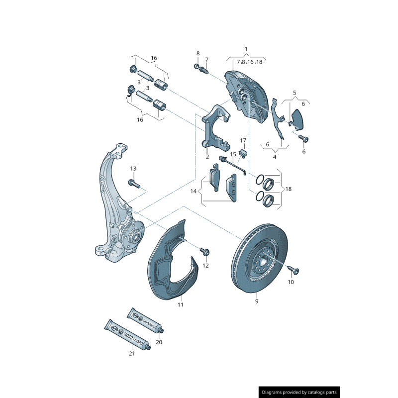Étrier de frein avant côté gauche coté conducteur - Pièces d'origine Audi 4G0615123B
