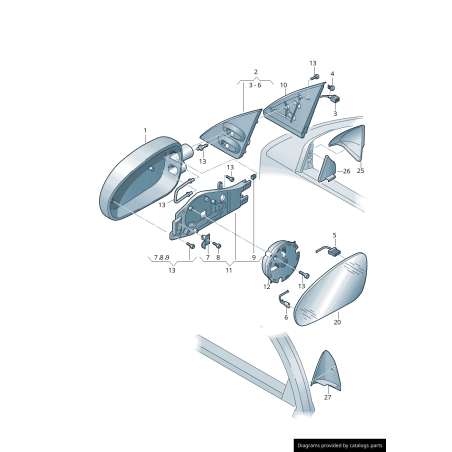 Capuchon de rétroviseur avant gauche en aluminium mat - Pièces d'origine Audi 8E0857527A1L1