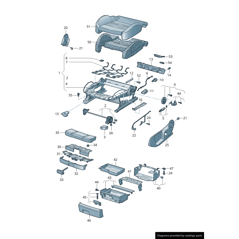 Levier de réglage de siège avant droit coté passager - Pièces d'origine Audi 8H08812324PK
