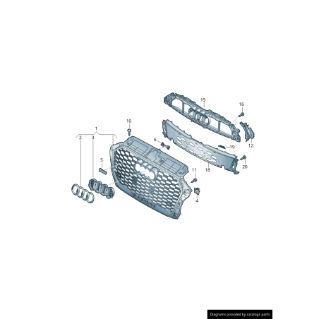 Emblème de calandre de badge avant RS3 Chrome - Pièces d'origine Audi 8V5853736B2ZZ/8V5853755
