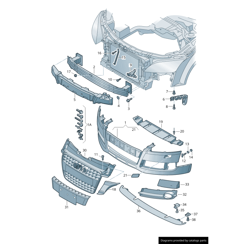 Bouclier avant S-Line coté conducteur avec grille de brouillard gauche - Pièces d'origine Audi 8J0807681B01C