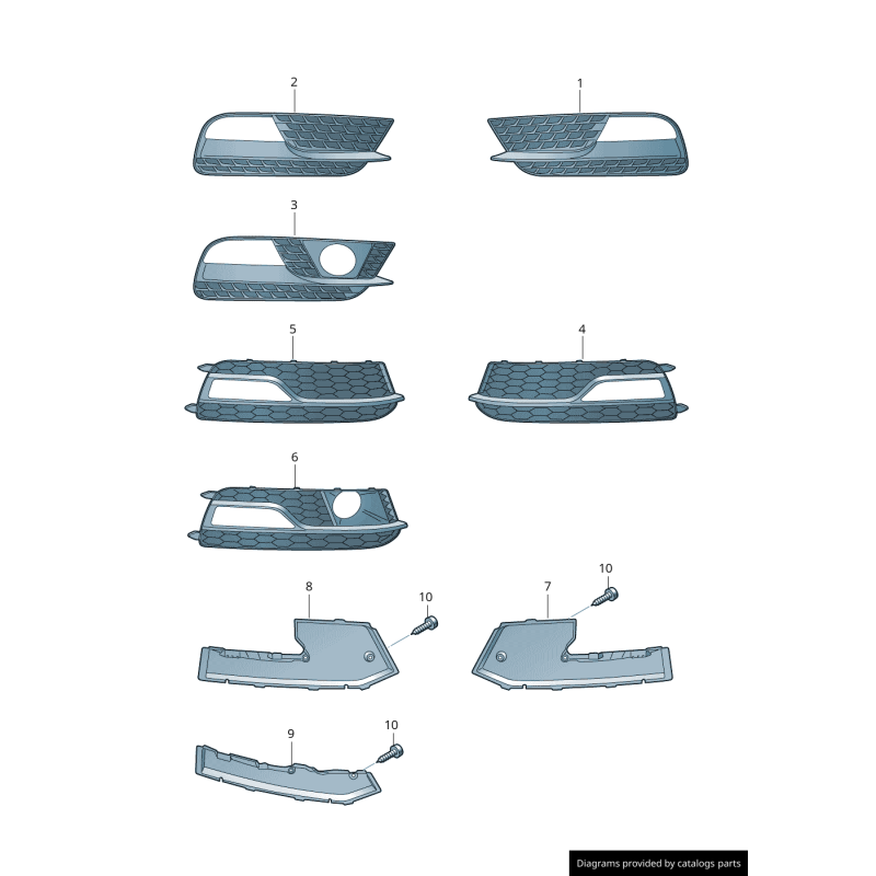 Pare-chocs avant S-Line, grille de brouillard gauche N/S, garniture de couverture arrière - Pièces d'origine Audi 8T0807151D.
