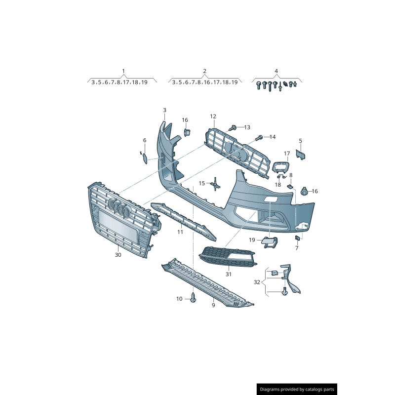 Capuchon de couverture de crochet de remorquage de pare-chocs avant S-Line - Pièces d'origine Audi 8K0807241EGRU