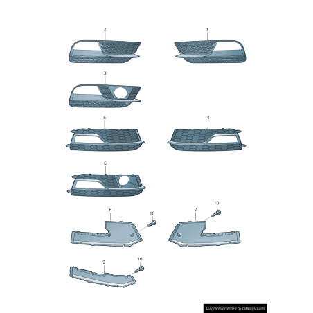 Ensemble de garnitures de couverture avant S-Line gauche droite, grille de brouillard et arrière - Pièces d'origine Audi 8T080 Ensemble de garnitures de couverture avant S-Line gauche droite, grille de brouillard et arrière - Pièces d'origine Audi 8T080