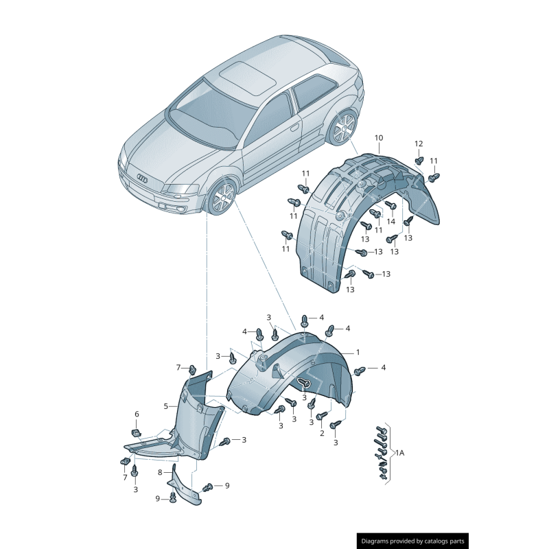 Garniture de passage de roue avant avec lèvre de spoiler gauche coté conducteur - Pièces d'origine Audi 8P0853887B
