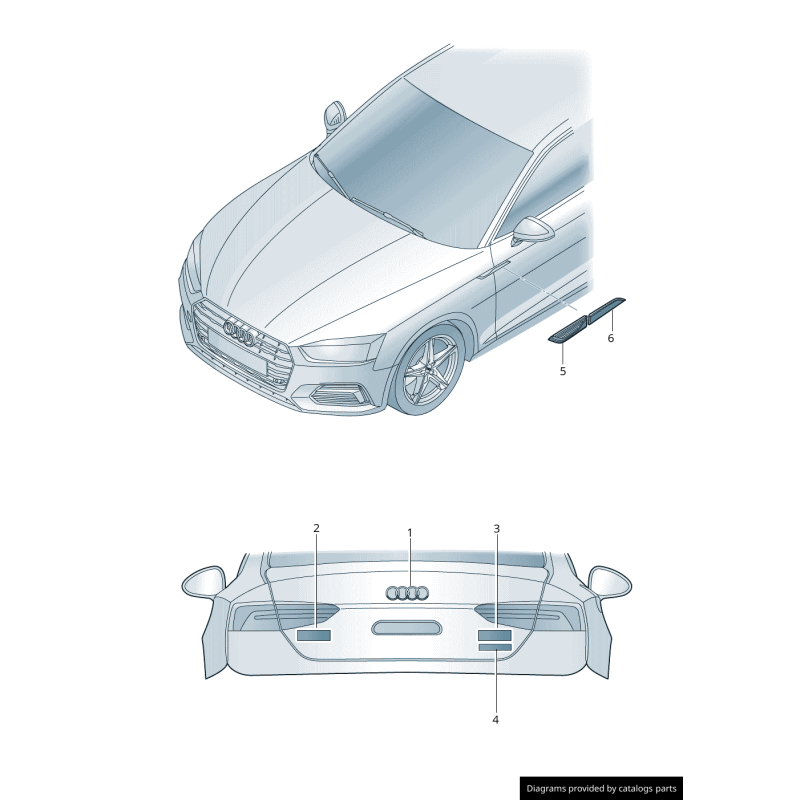 Aile avant en chrome avec badge s5 et garniture de pare-chocs gauche coté conducteur - Pièces d'origine Audi 8W6853601CPUZ.
