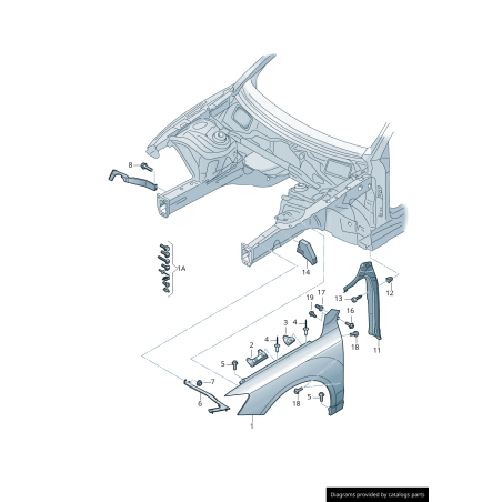 Support de fixation d'aile avant droite - Pièces d'origine Audi 8R0821136 Support de fixation d'aile avant droite - Pièces d'origine Audi 8R0821136
