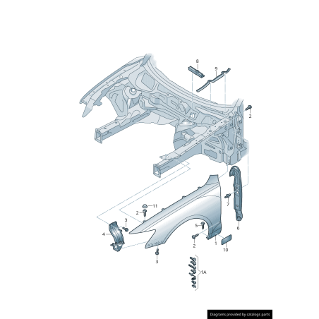 Support de garde-boue d'aile avant droit coté passager - Pièces d'origine Audi 4G0821136A Support de garde-boue d'aile avant droit coté passager - Pièces d'origine Audi 4G0821136A