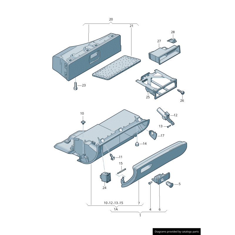 Compartiment de rangement de boîte à gants noir RHD - Pièces d'origine Audi 8E2857035H6PS