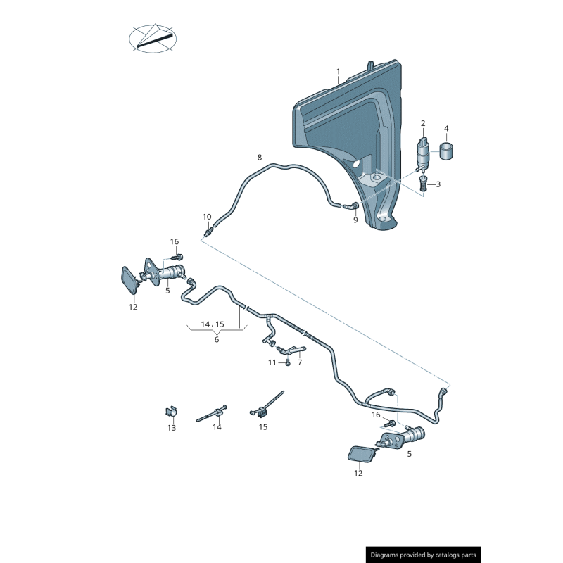 Système de lavage de phare gauche - Cylindre de levage - Pièces d'origine Audi 4M0955101A