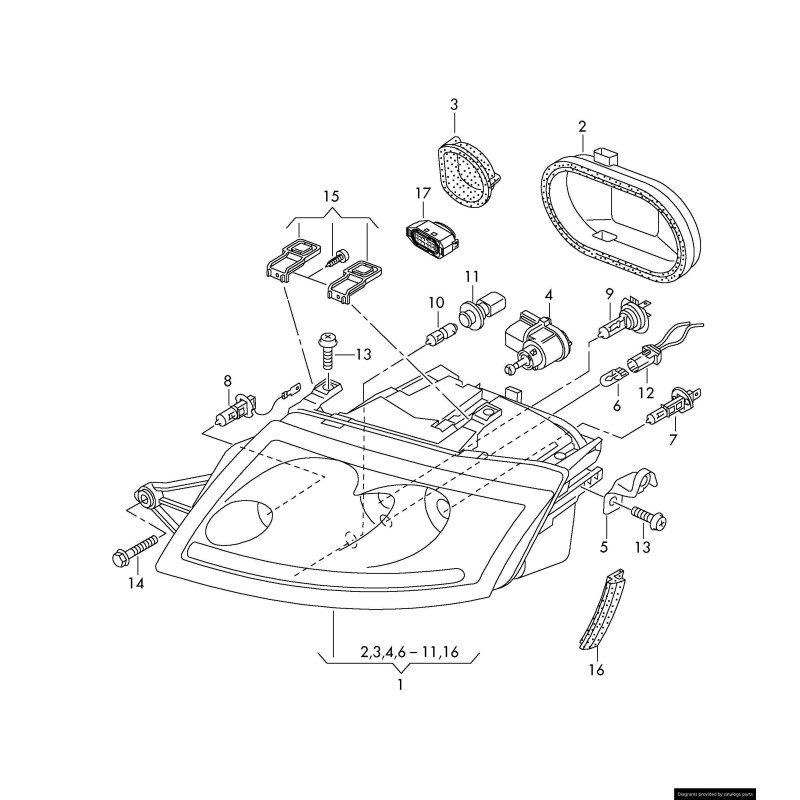 Kit de réparation de support de lampe de phare - Pièces d'origine Audi 8N0998121