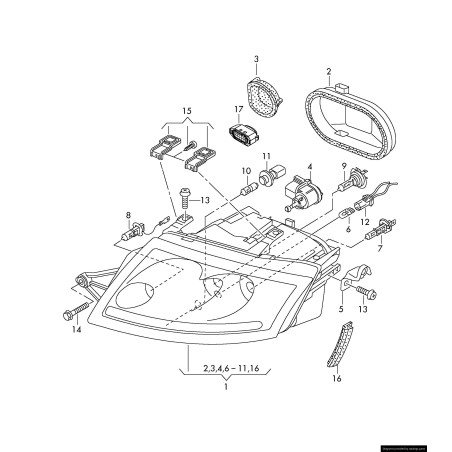 Kit de réparation de support de lampe de phare - Pièces d'origine Audi 8N0998121 Kit de réparation de support de lampe de phare - Pièces d'origine Audi 8N0998121