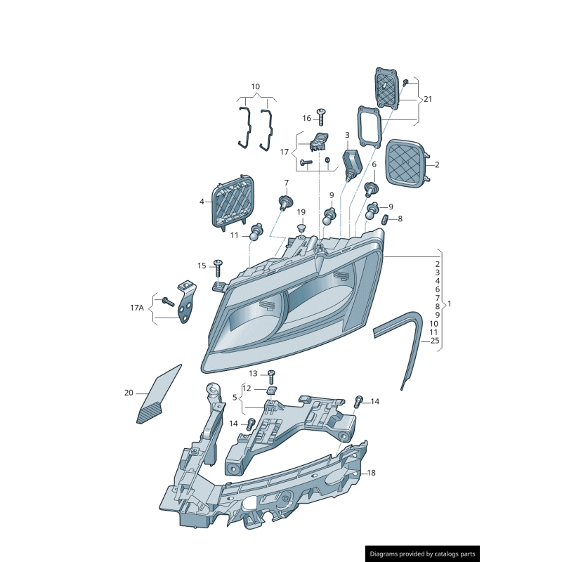 Cadre d'étanchéité de phare avant gauche coté conducteur - Pièces d'origine Audi 8R0941191