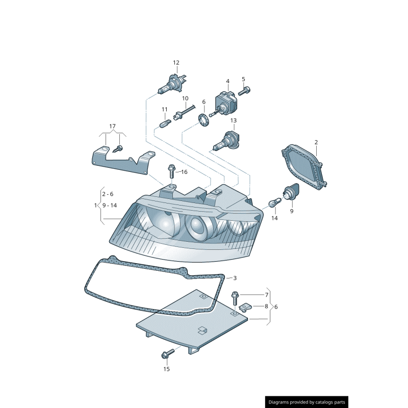 Joint d'étanchéité de phare, ensemble de deux pièces côté gauche et côté droit - Pièces d'origine Audi 8H0941191/8H0941192.