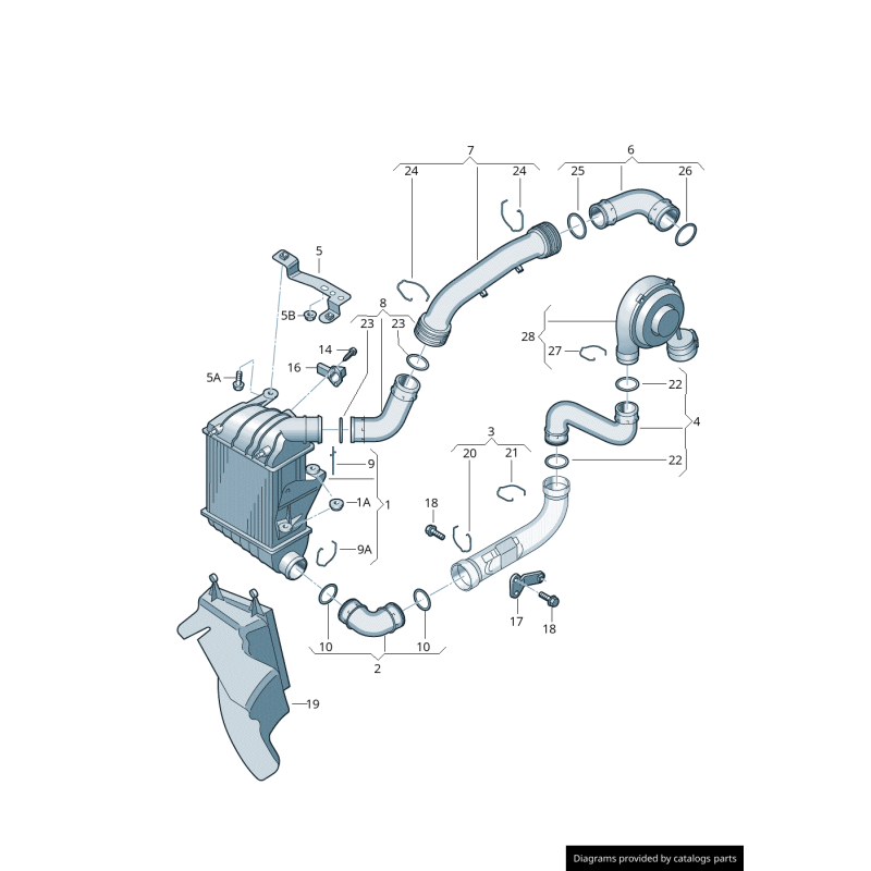 Joint torique de tuyau de conduite de tuyau de turbo intercooler - Pièces d'origine Audi 3C0145117F