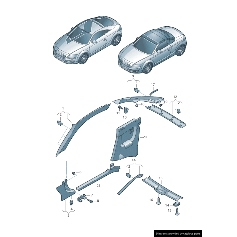 Garniture de montant C gauche intérieur noire - Pièces d'origine Audi 8J8867287EN70