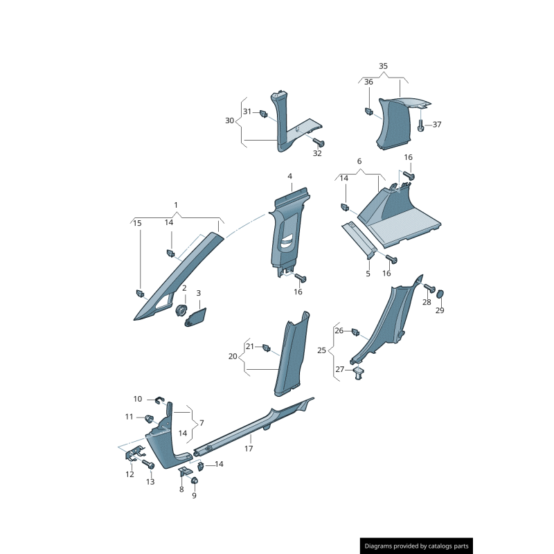 Garniture de couverture noire inférieure de montant B intérieur gauche coté conducteur - Pièces d'origine Audi 8P48672394PK