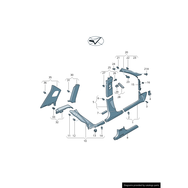 Garniture de quart inférieur intérieur arrière gauche coté conducteur - Pièces d'origine Audi 8U0867767A4PK