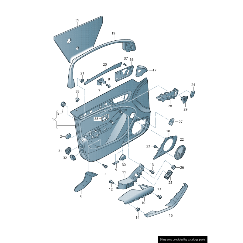 Panneau de garniture de commutateur de poignée de porte gauche noir - Pièces d'origine Audi 8K1867171D7PE