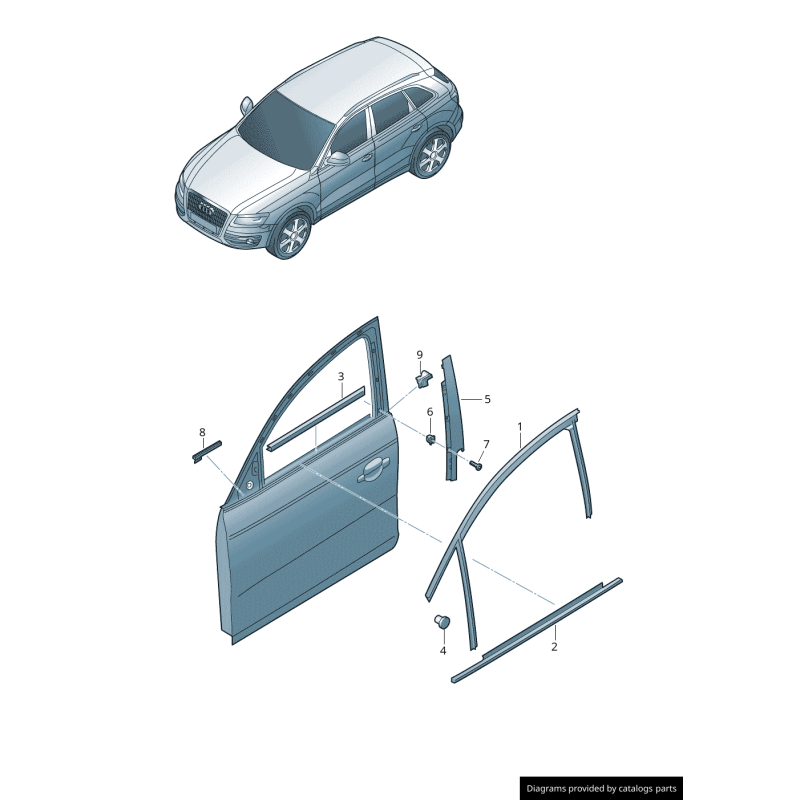 Garniture de pilier de porte avant gauche coté conducteur en noir brillant - Pièces d'origine Audi 8R0837901P5FQ