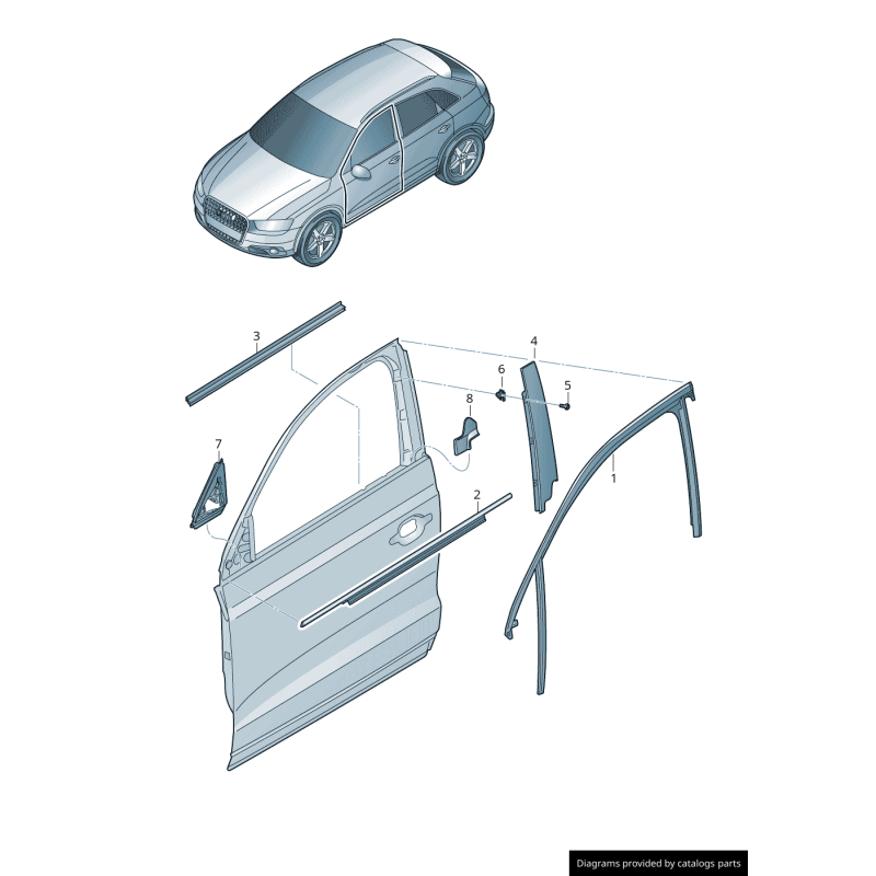 Garniture de pilier de porte avant gauche coté conducteur en noir brillant - Pièces d'origine Audi 8U0837901C5FQ