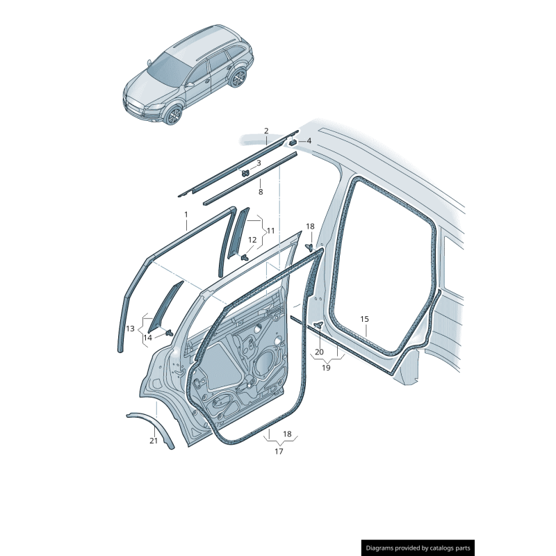 Garniture de couverture de pilier B de porte arrière gauche coté conducteur en noir brillant - Pièces d'origine Audi 4L0839901Y9