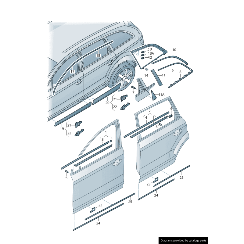 Moulure chromée avec joint en caoutchouc pour la vitre arrière gauche - Pièces d'origine Audi 4L0853763E2ZZ