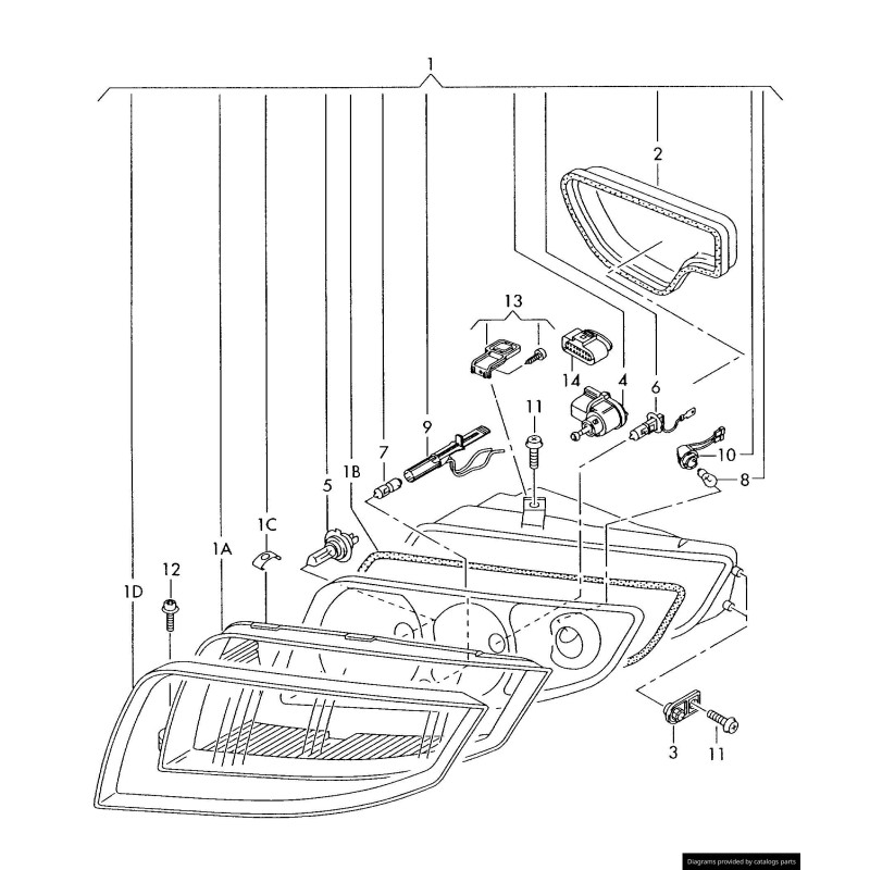 Support de phare gauche coté conducteur droit coté passager - Pièces d'origine Audi 8Z0941453