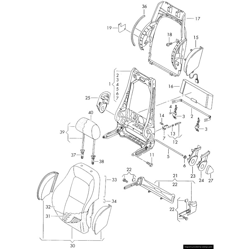 Levier de siège gauche pour dossier rabattable - Pièces d'origine Audi 8N0881633A01C