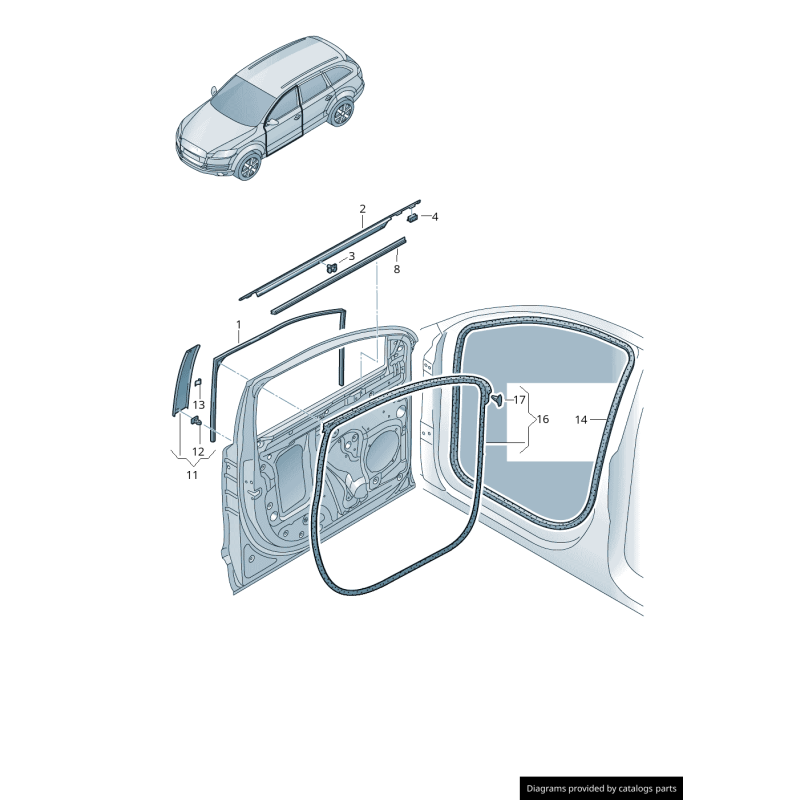 Revêtement de pilier B gauche de porte arrière en noir brillant - Pièces d'origine Audi 4L0837901Y9B