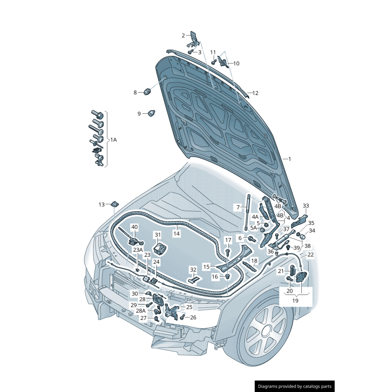Support de poignée de déverrouillage de capot LHD - Pièces d'origine Audi 4H1823633D