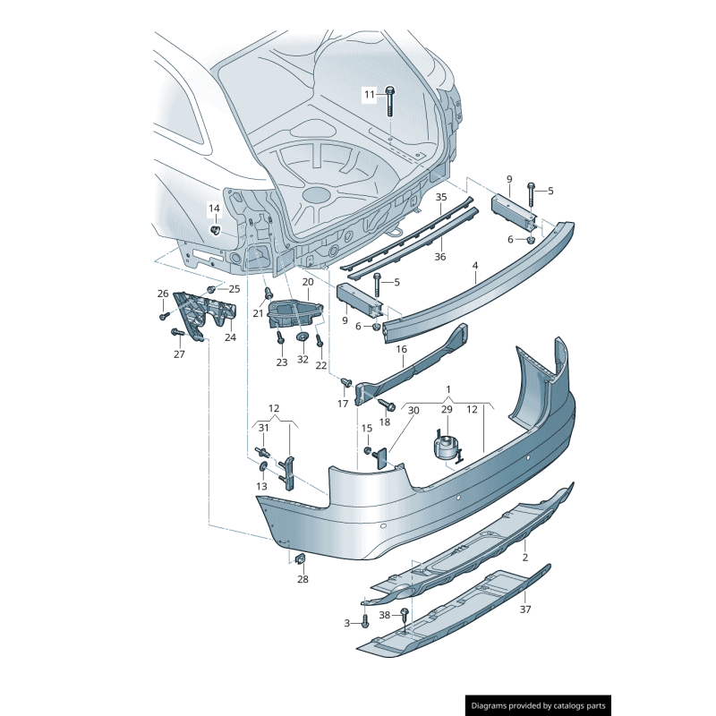 Protection de pare-chocs arrière inférieur - Pièces d'origine Audi 4F0807835