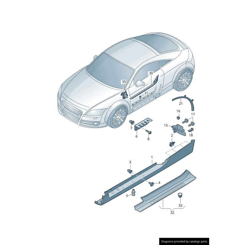 Bas de caisse inférieur garniture apprêtée gauche - Pièces d'origine Audi 8J0853855BGRU