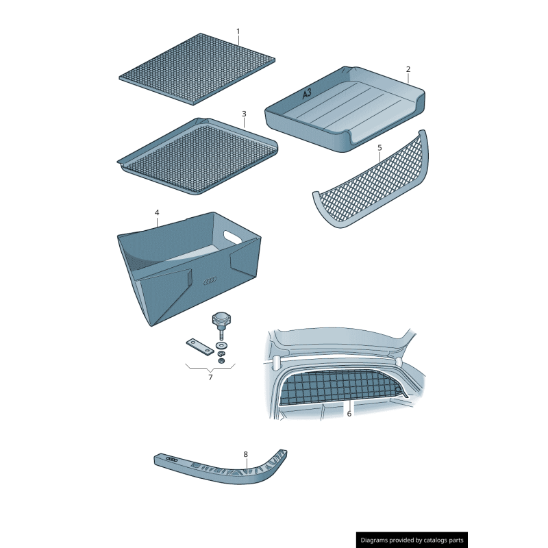 Grille de demi-séparation de compartiment à bagages noir - Pièces d'origine Audi 8P5017221
