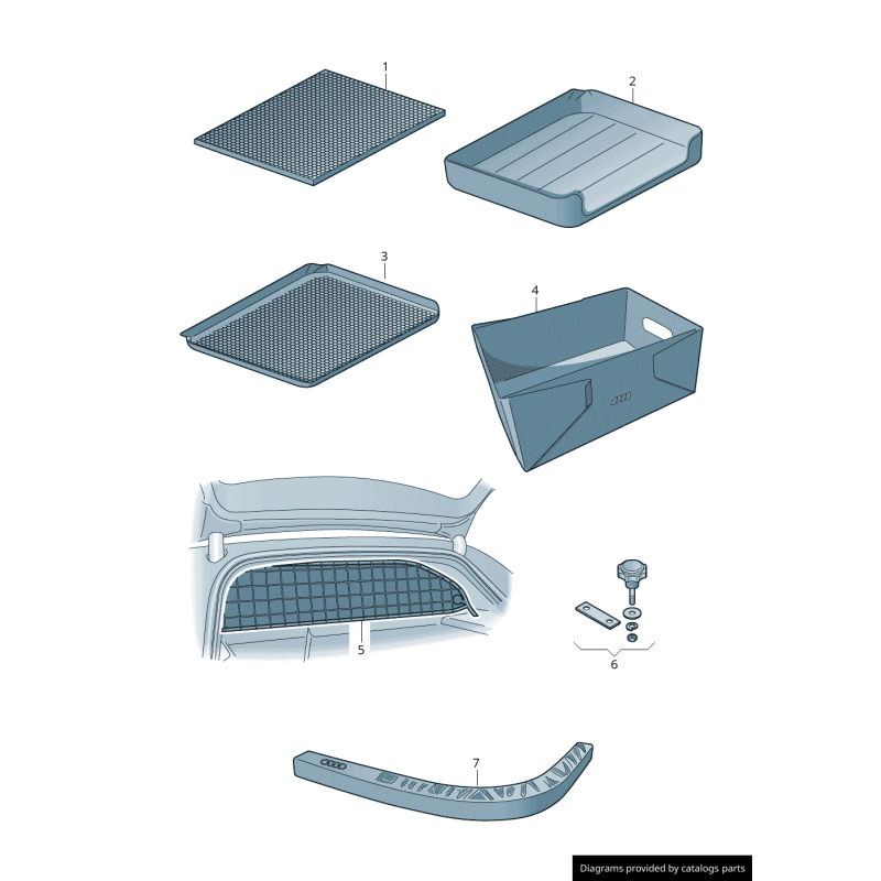 Grille de demi-séparation de compartiment à bagages gris foncé - Pièces d'origine Audi 8K9017221