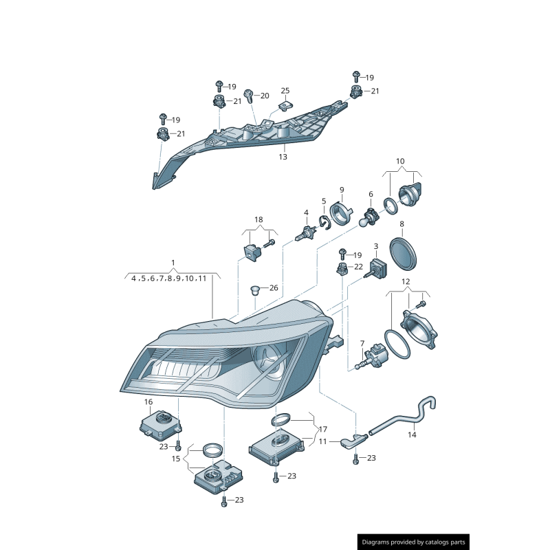 Support de fixation de support de phare principal coté passager droit - Pièces d'origine Audi 4G8941454A