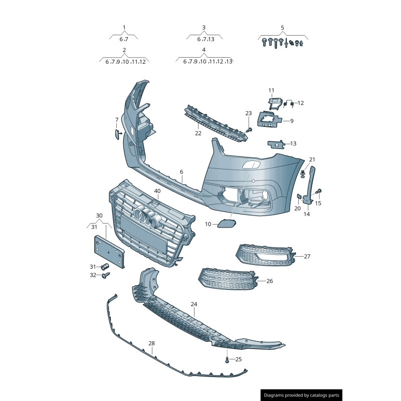 Pare-chocs avant gauche avec grille pour phare antibrouillard noir - Pièces d'origine Audi 8XA807681C9B9