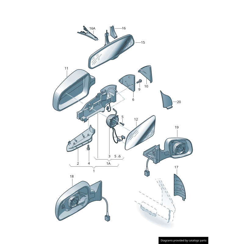 Garniture inférieure de miroir de porte gauche coté conducteur - Pièces d'origine Audi 8E0858523A01C