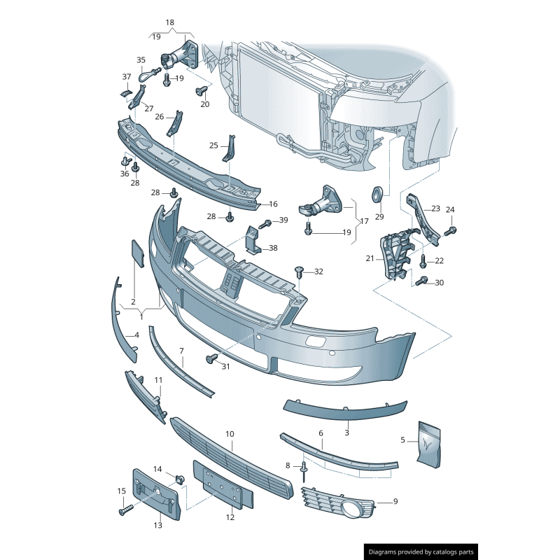 Support de pare-chocs avant gauche coté conducteur - Pièces d'origine Audi 8H0807283